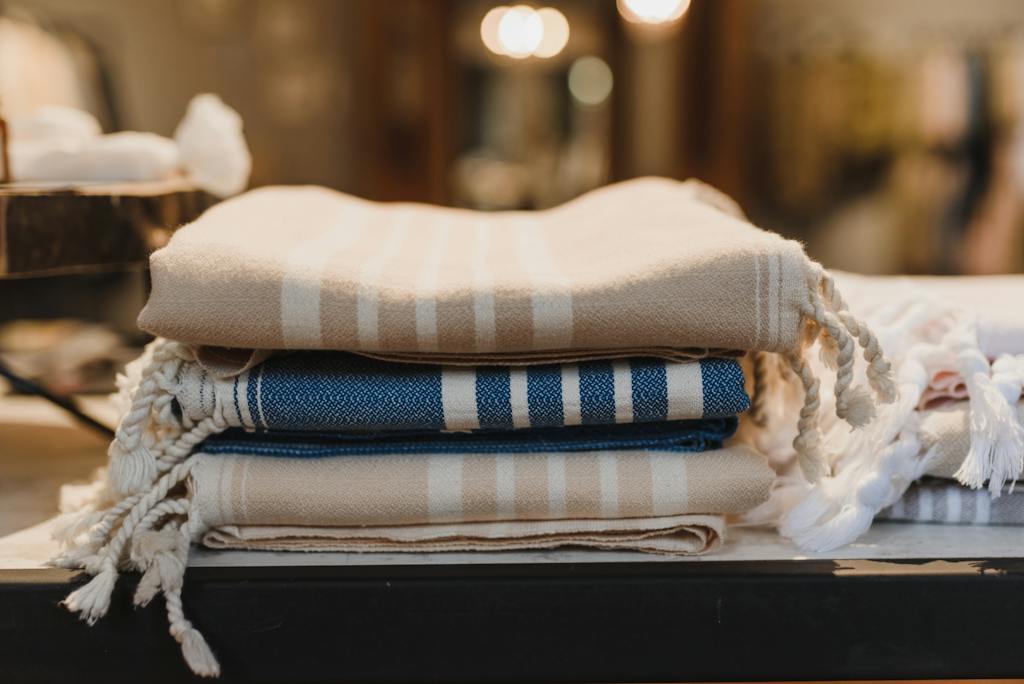 Blue and White Plaid linens to organize