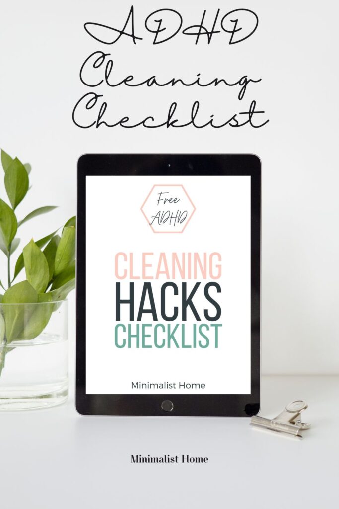 ADHD Cleaning Hacks Checklist on ipad with plant on desk