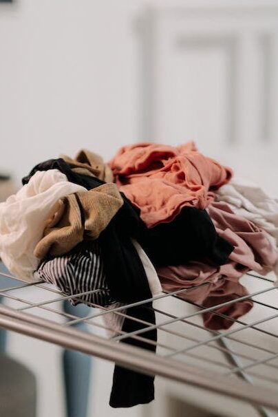 laundry on a drying rack.